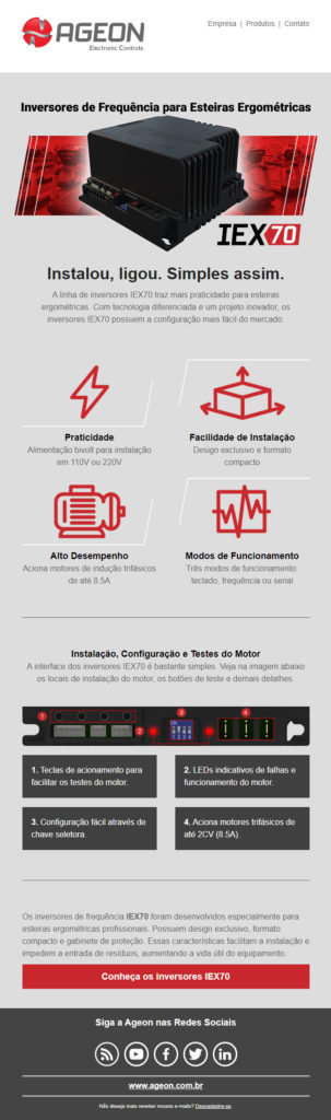 Inversores de Frequência IEX70 para Esteiras Ergométricas