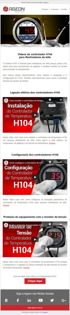 Vídeos do controlador de temperatura H104 para tanques resfriadores de leite